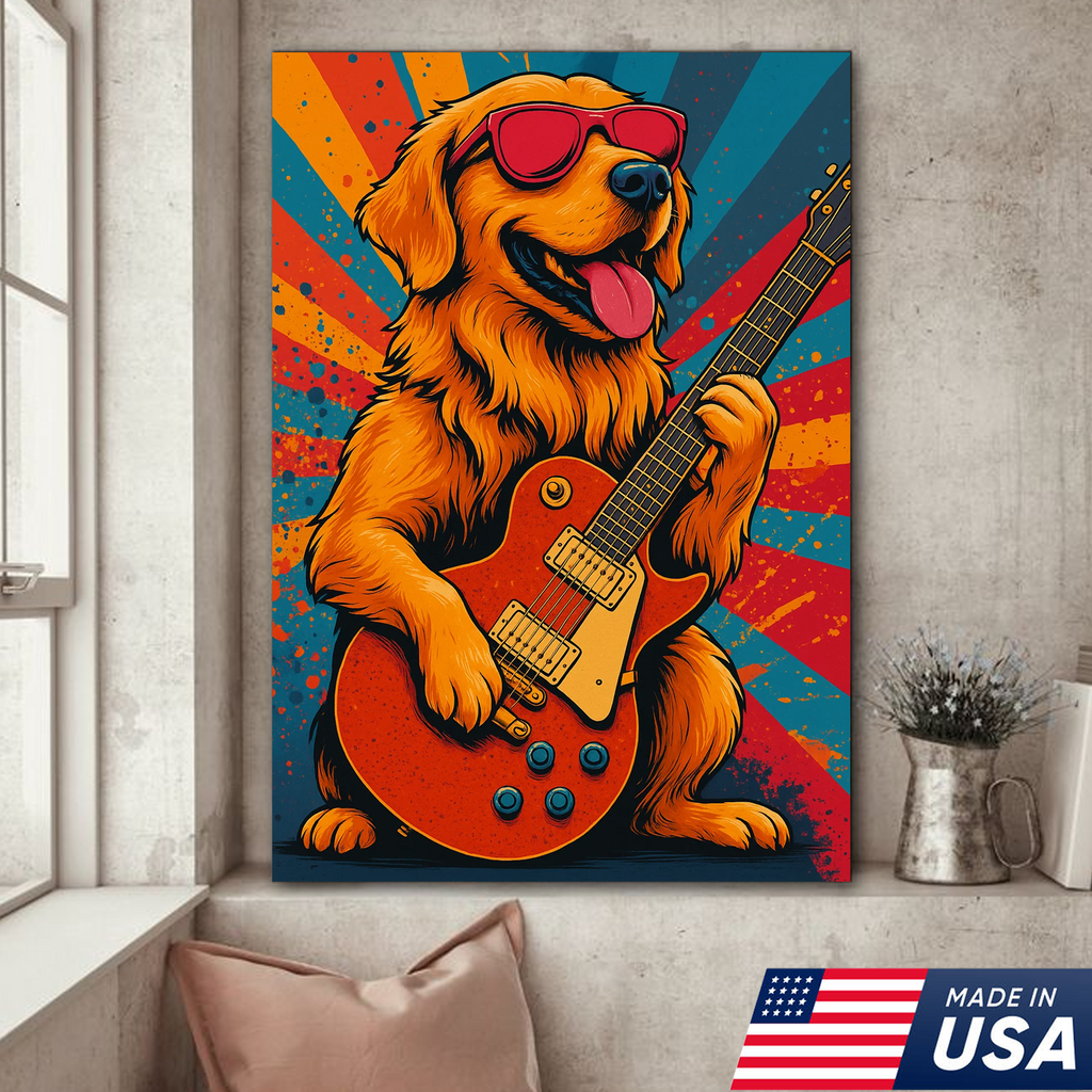 Retrato Personalizado de Mascota - Lienzo de Perro Gato Tocando la Guitarra