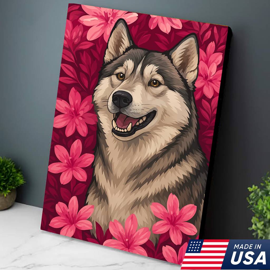 Retrato Personalizado de Mascota - Lienzo de Retrato de Perro Gato con Flores Personalizado