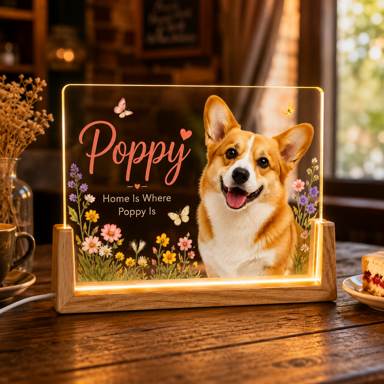 Personalized Wildflower Pet Night Light – Custom Dog & Cat Photo Lamp