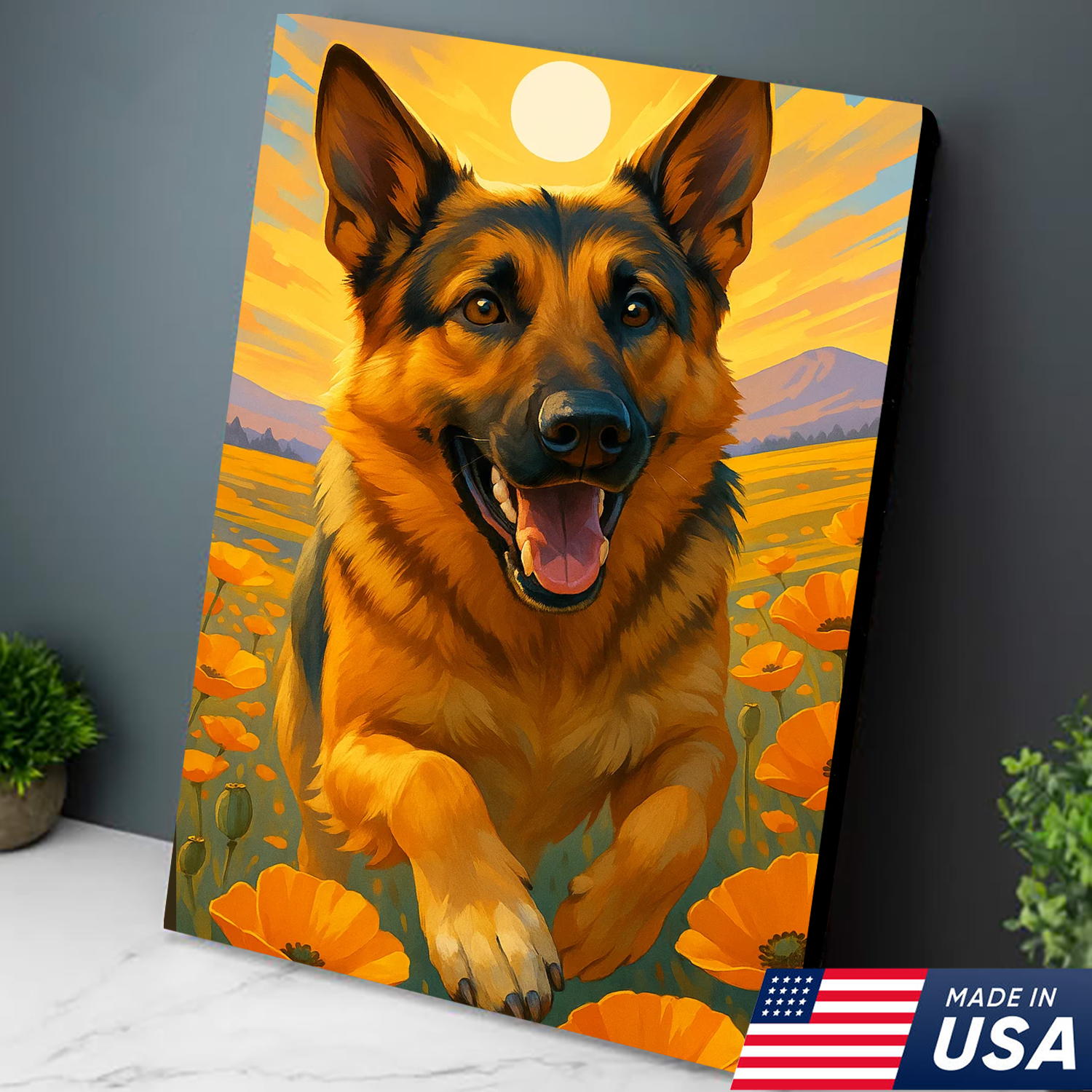 Retrato de Mascota Personalizado - Perro Gato en Campo de Flores Lienzo