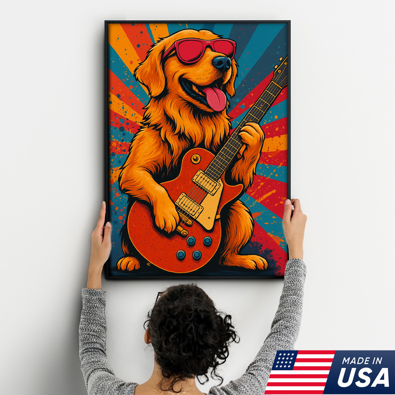 Retrato Personalizado de Mascota - Lienzo de Perro Gato Tocando la Guitarra