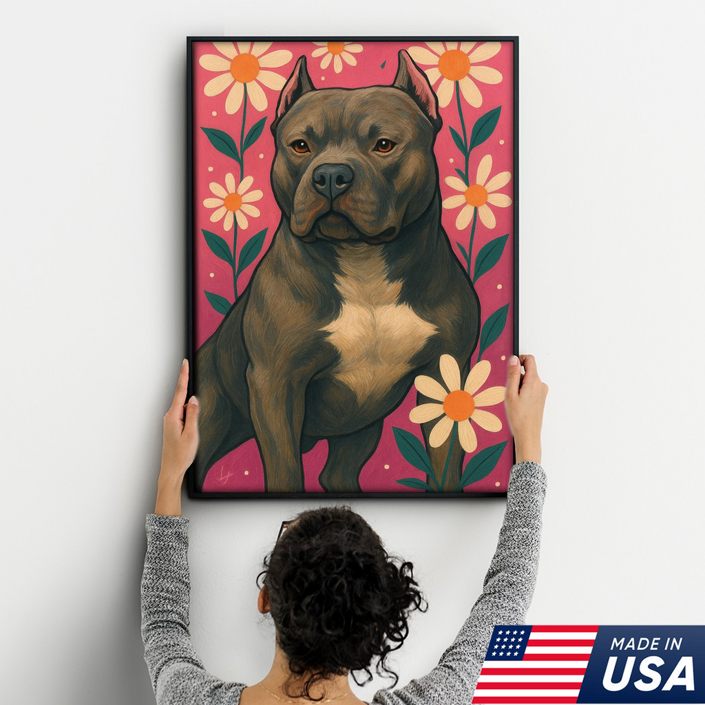 Retrato de mascota personalizado - Lienzo con retrato de perro o gato y flores personalizadas