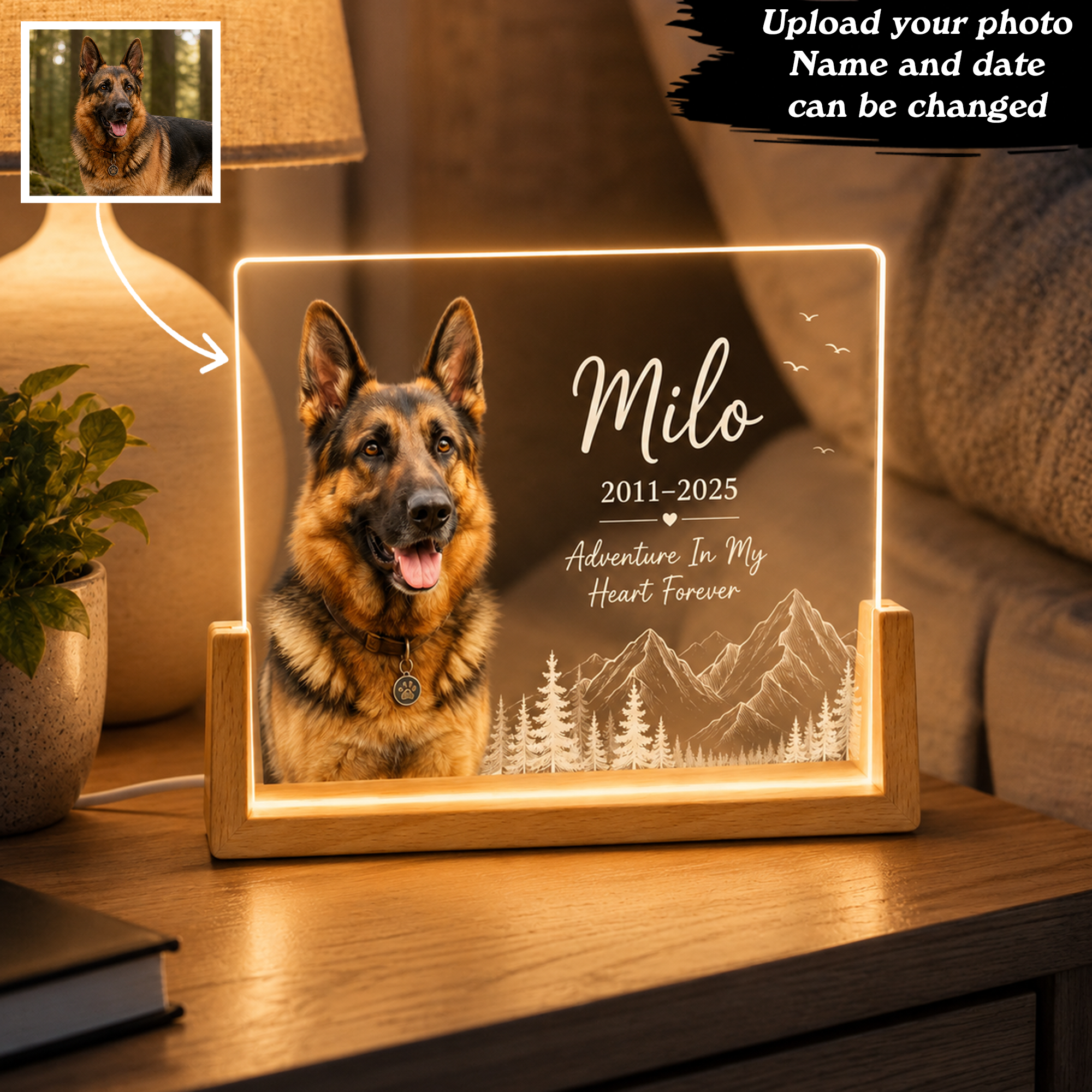 Personalized Mountain Pet Memorial Night Light – Custom Dog & Cat Photo
