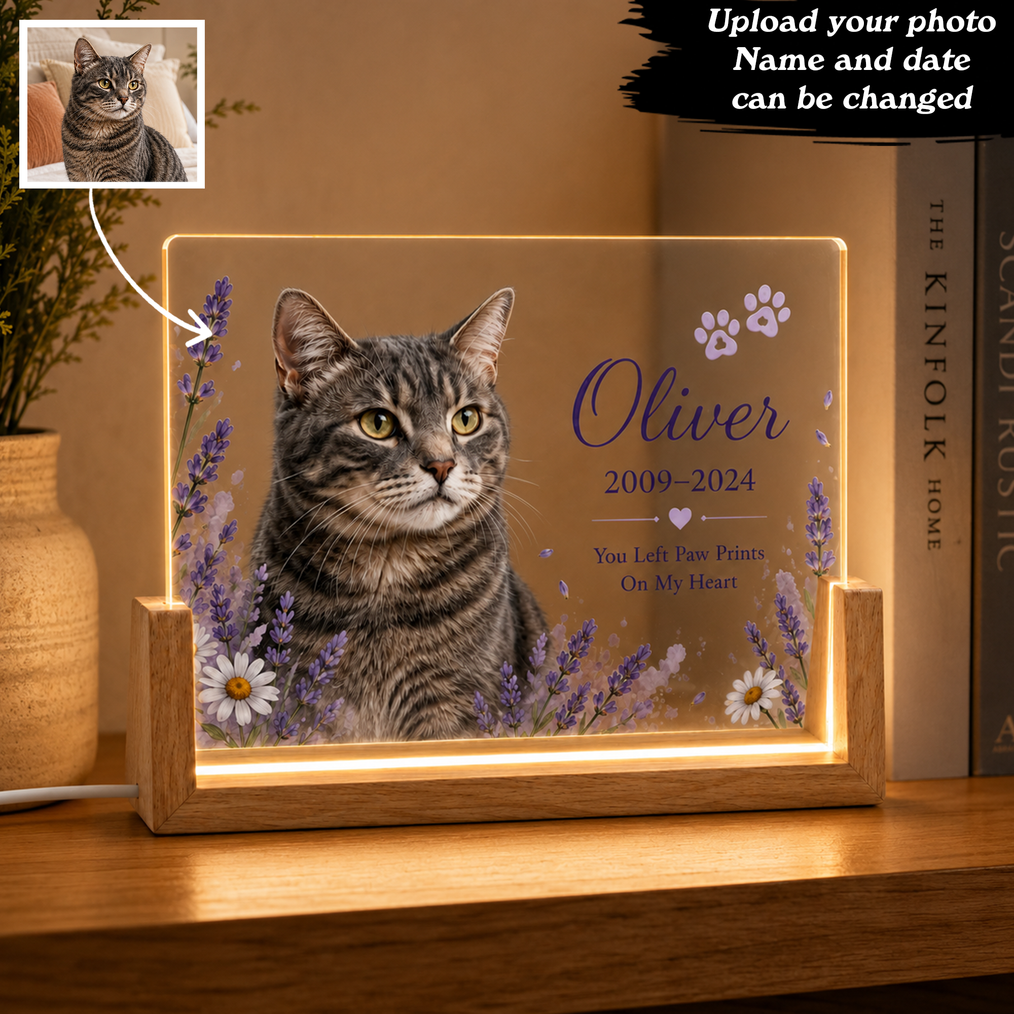 Personalized Lavender Pet Memorial Night Light – Custom Dog & Cat Photo