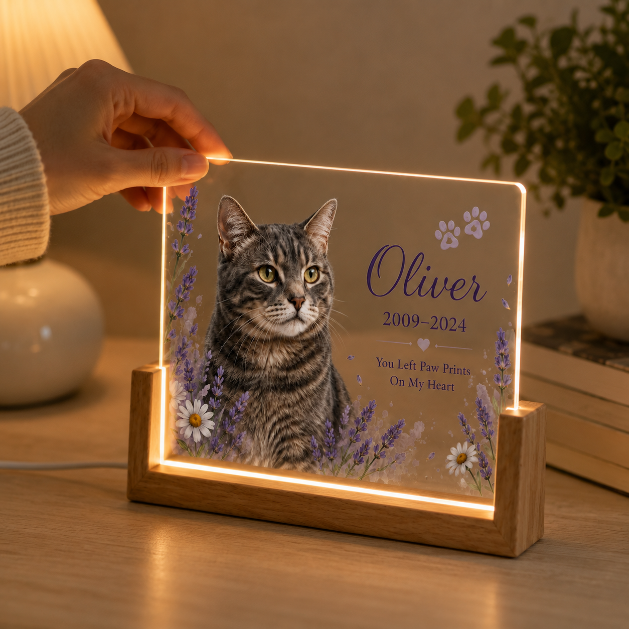 Personalized Lavender Pet Memorial Night Light – Custom Dog & Cat Photo