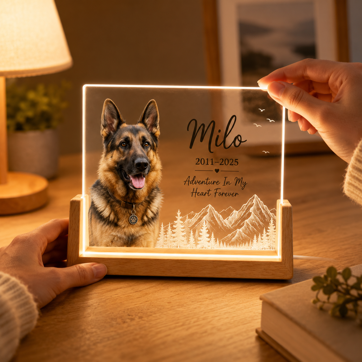 Personalized Mountain Pet Memorial Night Light – Custom Dog & Cat Photo