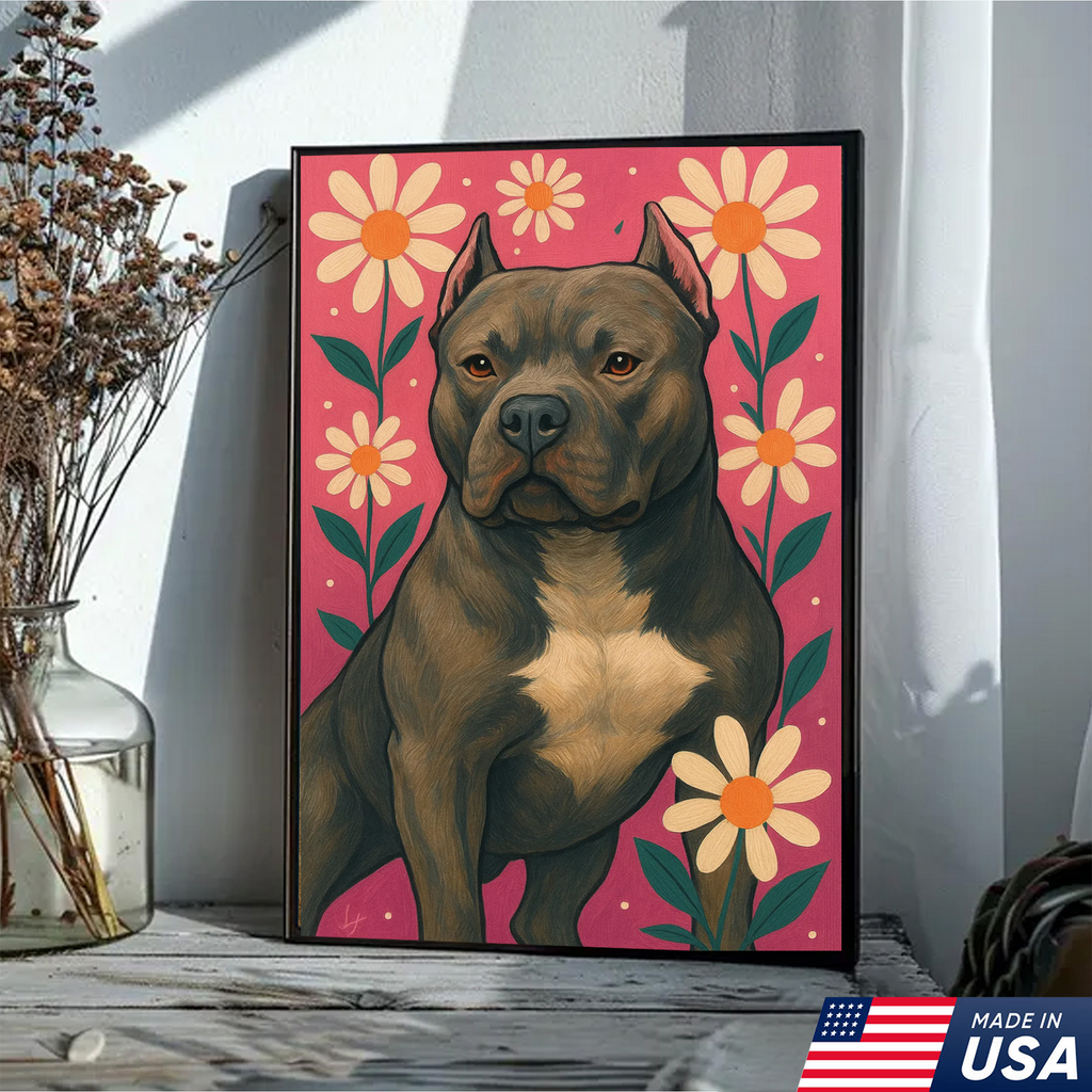 Retrato de mascota personalizado - Lienzo con retrato de perro o gato y flores personalizadas