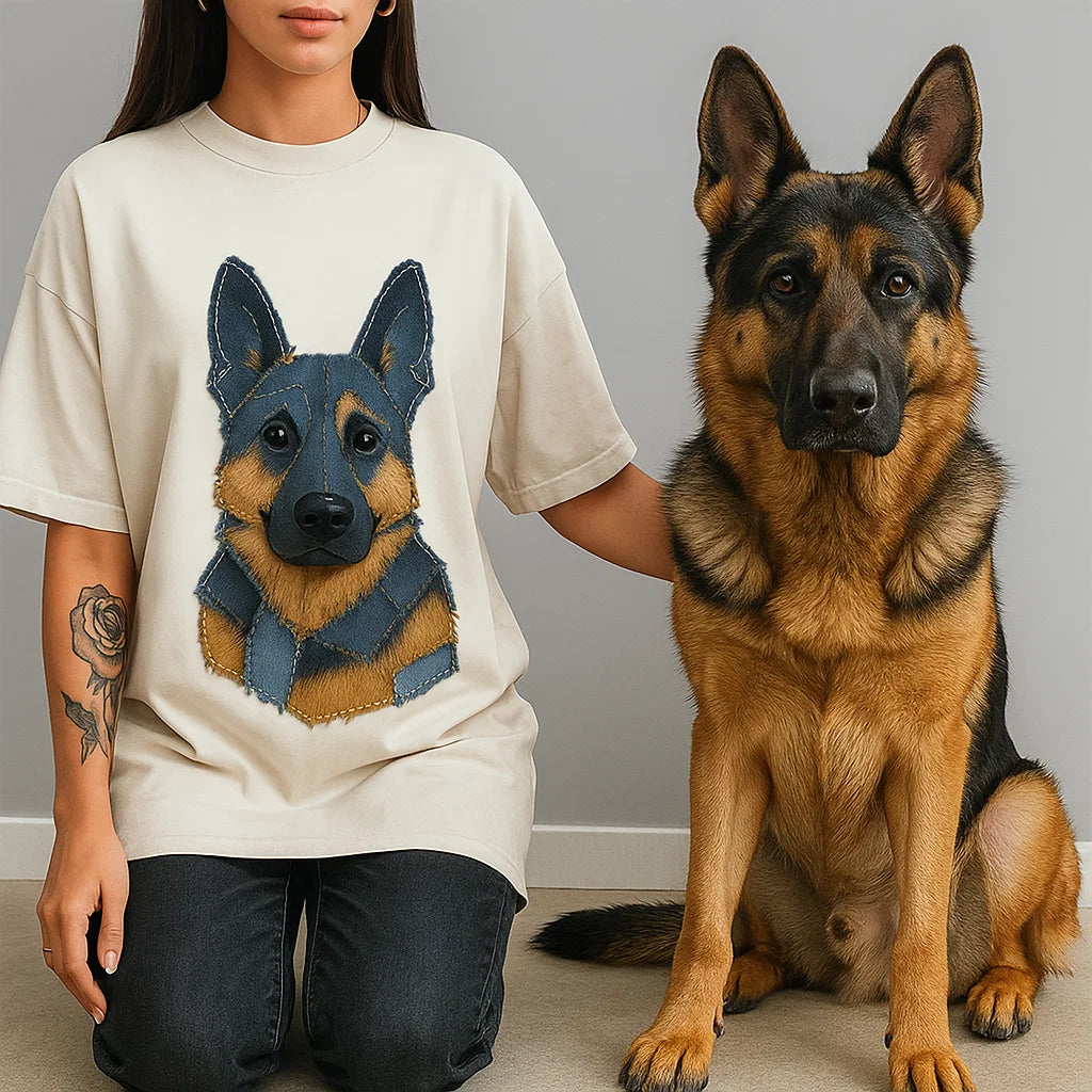 Personalized Pet Portrait Printed T shirt, Sweatshirt, Hoodie - Custom Dog, Cat Photo Denim Printed