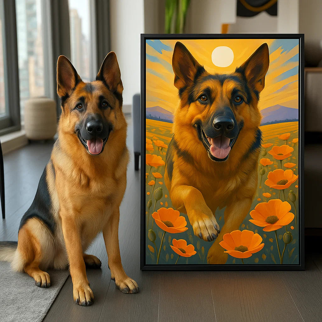 Retrato de Mascota Personalizado - Perro Gato en Campo de Flores Lienzo