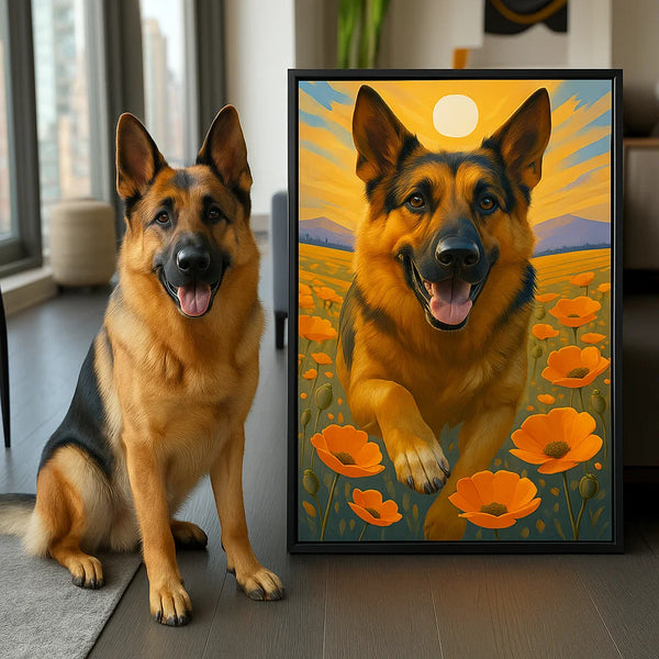 Custom Pet Portrait - Personalized Dog Cat On Flowers Field Canvas