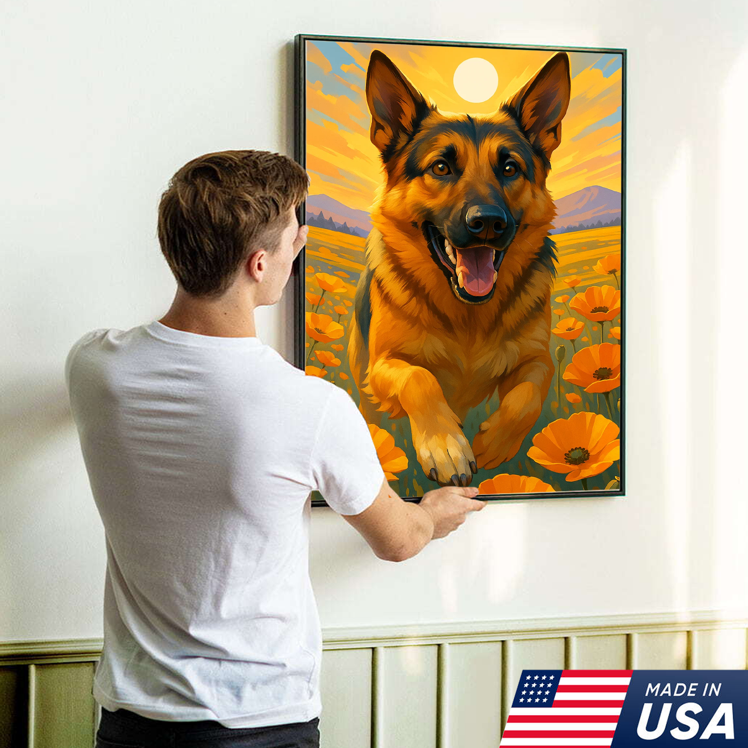 Retrato de Mascota Personalizado - Perro Gato en Campo de Flores Lienzo