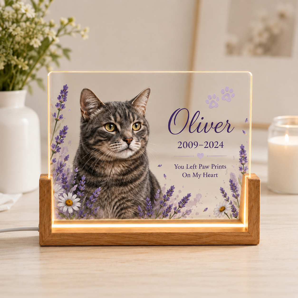 Personalized Lavender Pet Memorial Night Light – Custom Dog & Cat Photo
