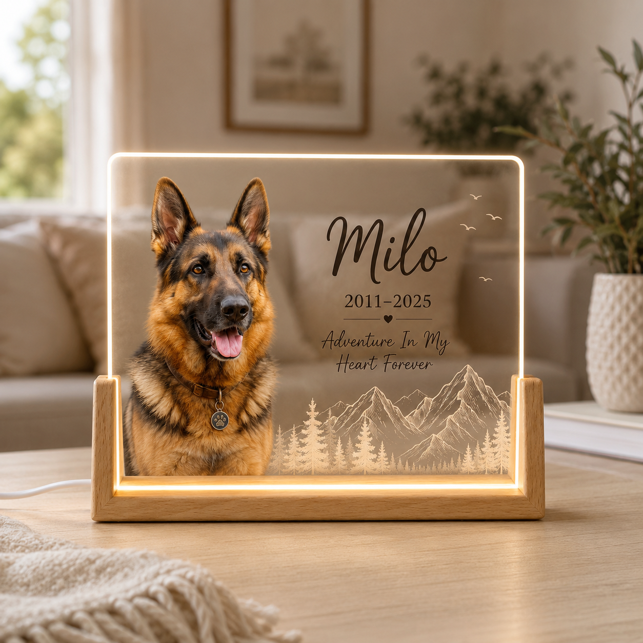 Personalized Mountain Pet Memorial Night Light – Custom Dog & Cat Photo
