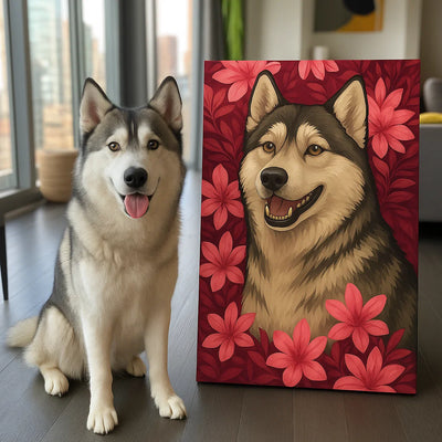 Custom Pet Portrait - Personalized Flower Dog Cat Portrait Canvas