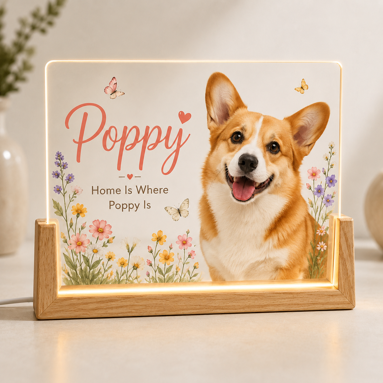 Personalized Wildflower Pet Night Light – Custom Dog & Cat Photo Lamp