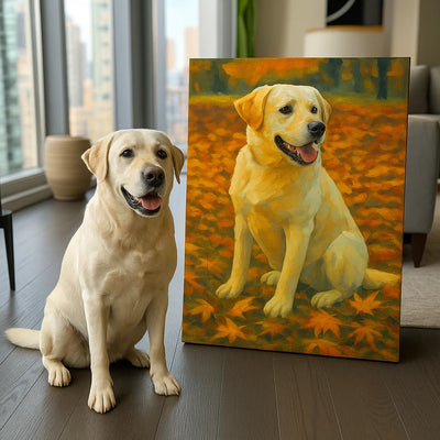 Custom Pet Portrait - Personalized Autumn Dog Cat Portrait Canvas