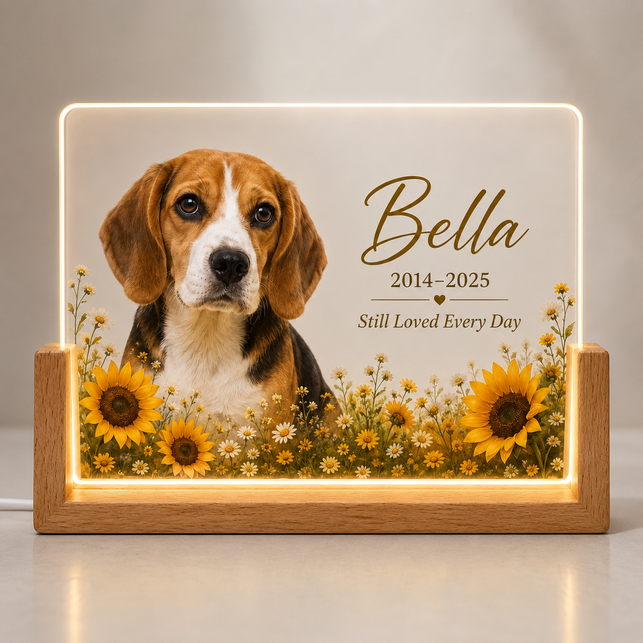 Personalized Sunflower Pet Memorial Night Light – Custom Dog & Cat Photo