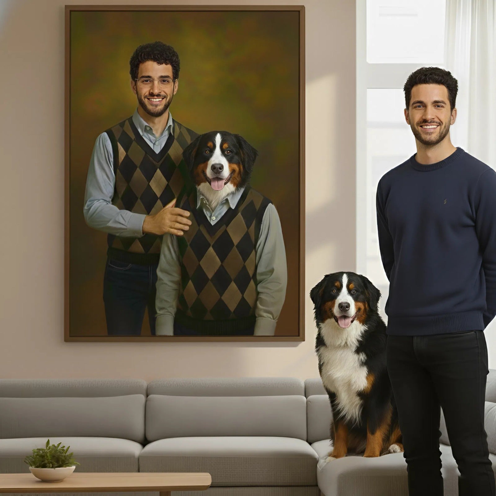 Lienzo personalizado con retrato de mascota - Lienzo personalizado de humano y mascota