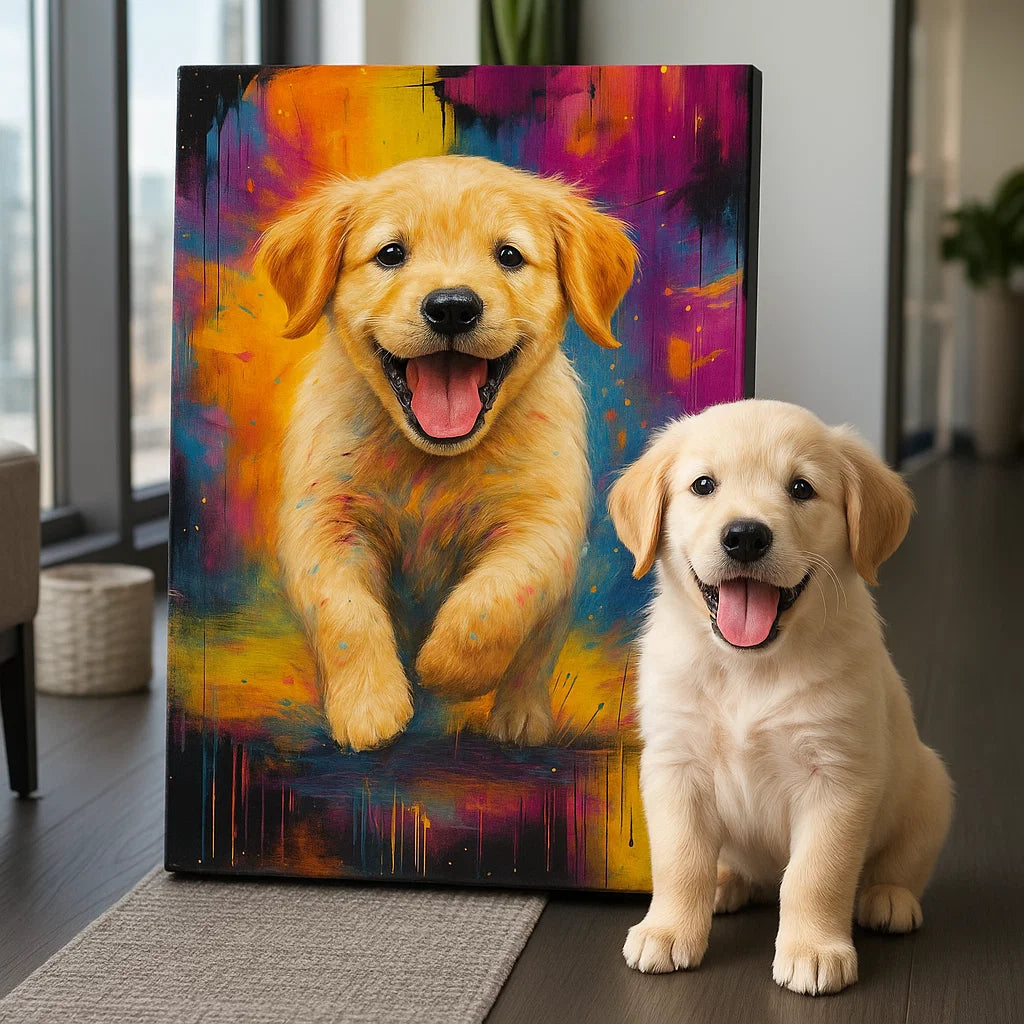 Retrato de Mascota Personalizado – Pintura de Salpicaduras Alegre