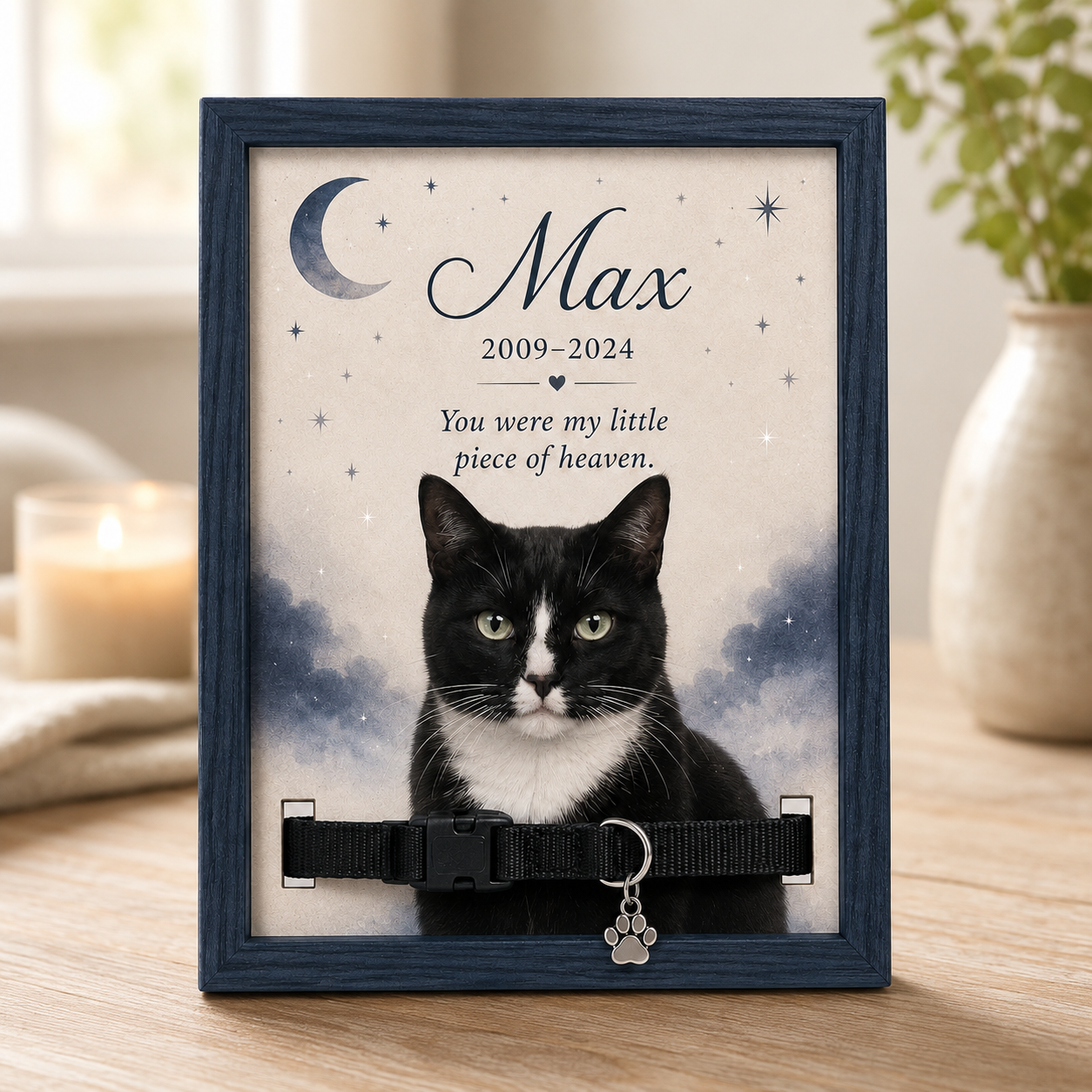 Personalized Celestial Pet Memorial Collar Display – Custom Photo Keepsake