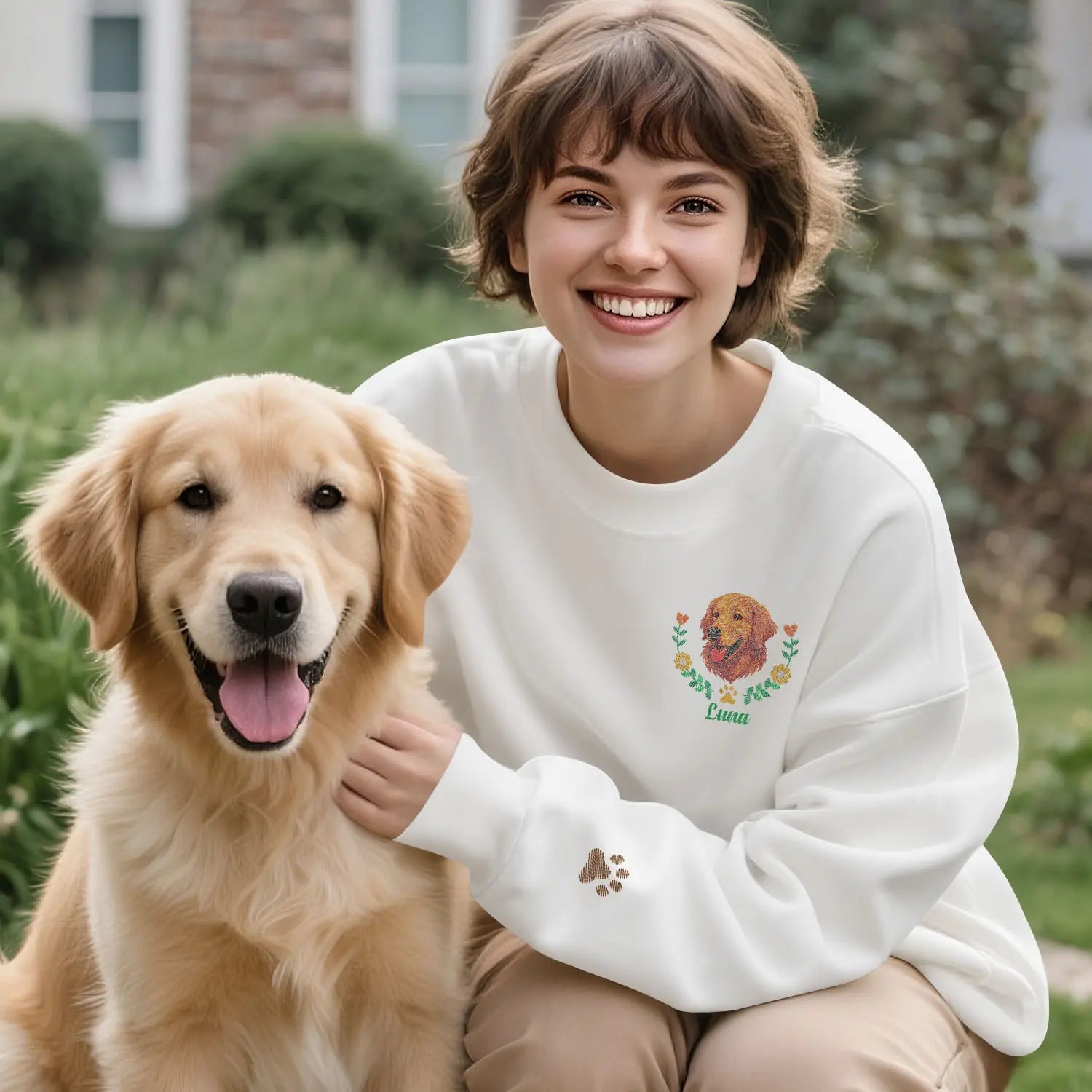 Camiseta, Sudadera, Sudadera con capucha, Retrato de mascota personalizado Bordado, Foto de mascota personalizada