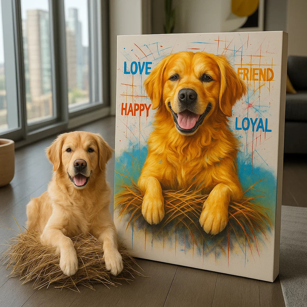 Retrato de mascota personalizado – Lienzo estilo arte pop vibrante a partir de tu foto