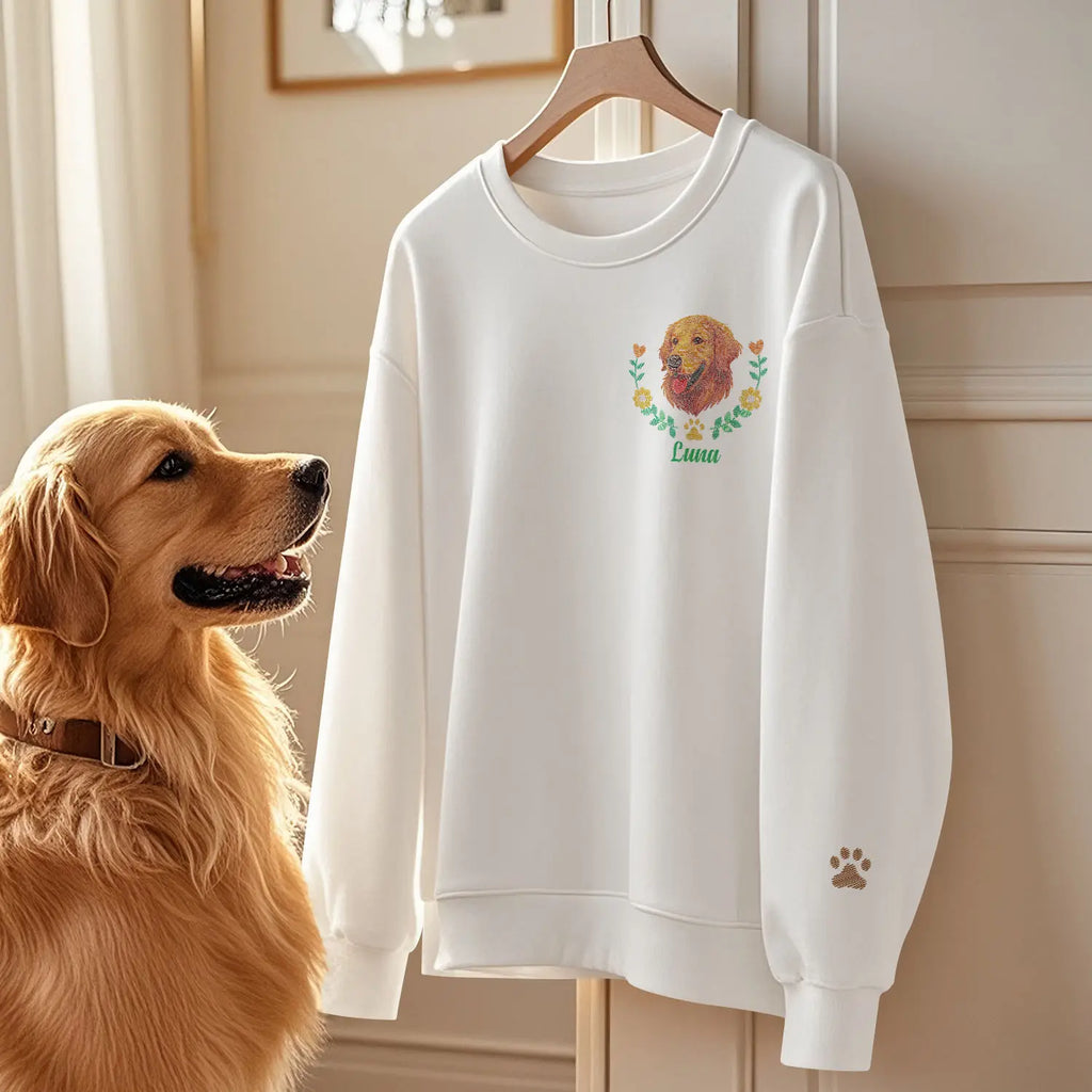 Camiseta, Sudadera, Sudadera con capucha, Retrato de mascota personalizado Bordado, Foto de mascota personalizada