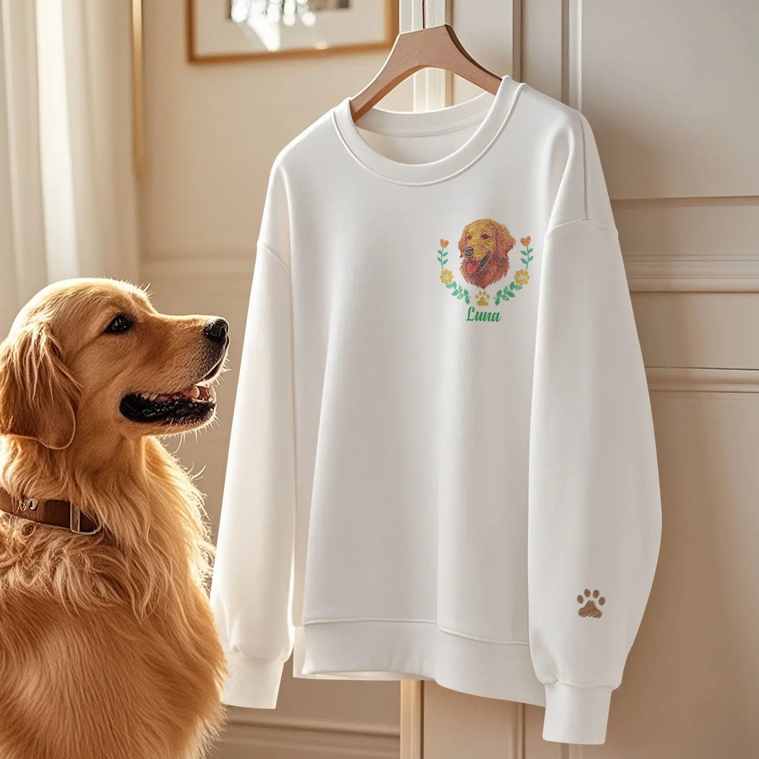 Camiseta, Sudadera, Sudadera con capucha, Retrato de mascota personalizado Bordado, Foto de mascota personalizada