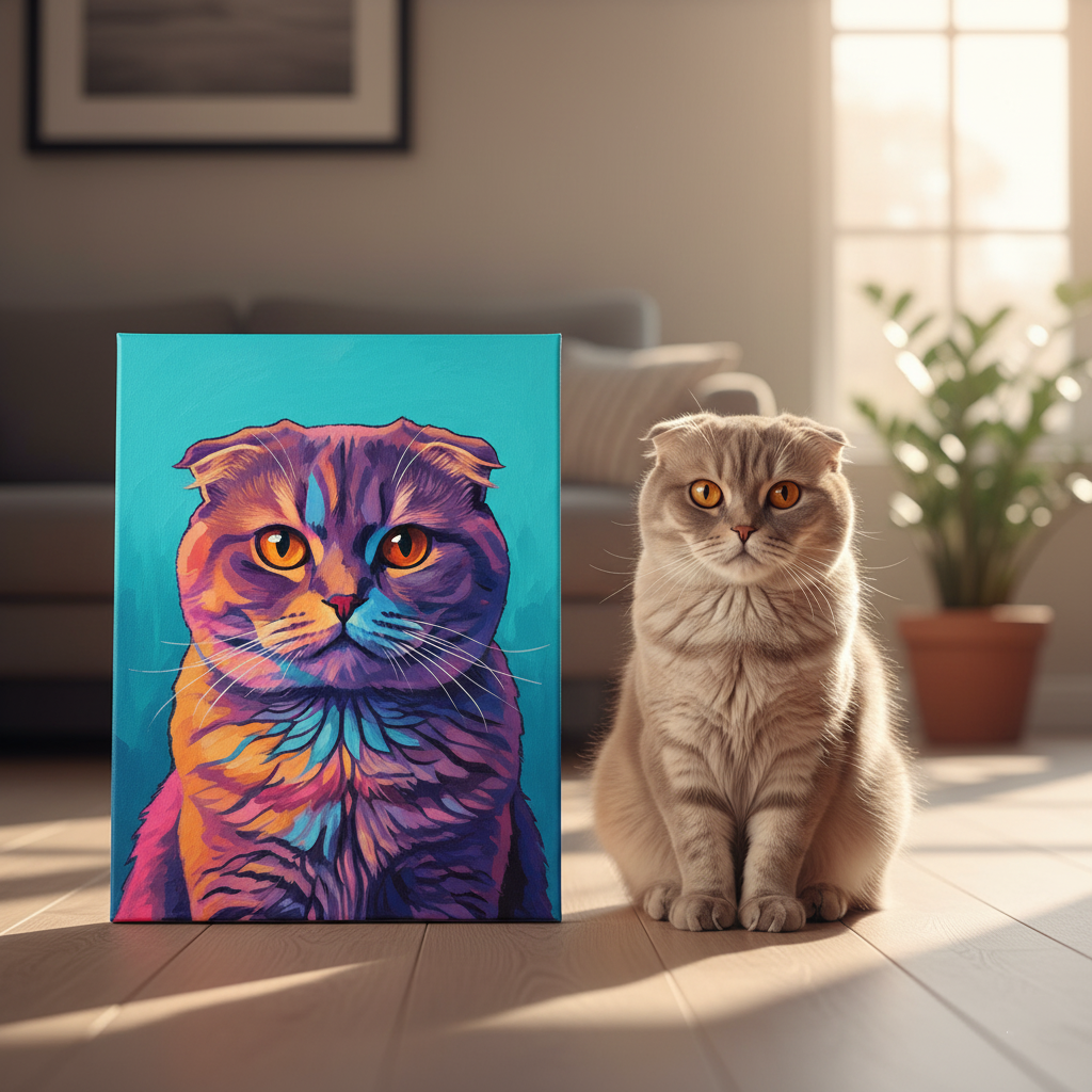Retrato de Mascota Personalizado - Retrato Personalizado de Perro Gato en Lienzo Estilo Colorido