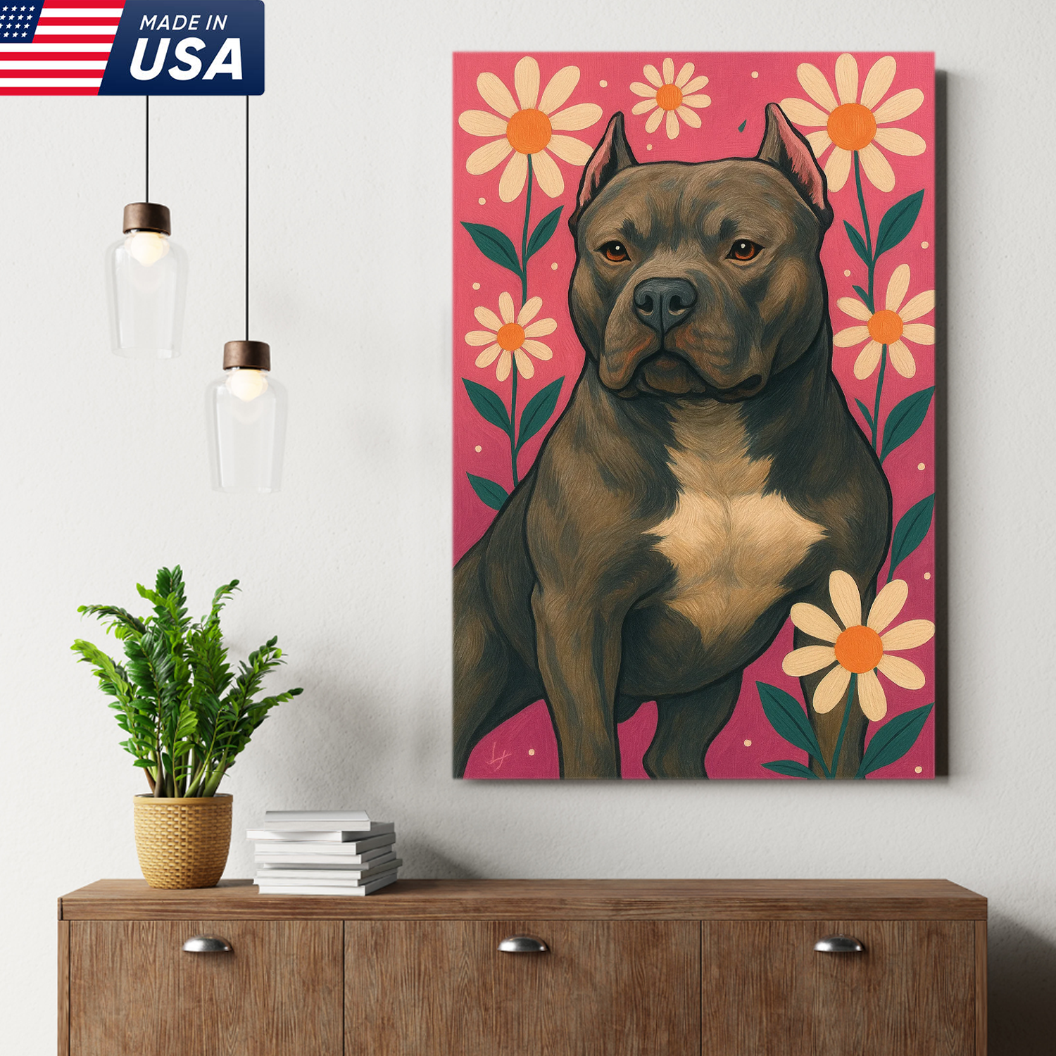 Retrato de mascota personalizado - Lienzo con retrato de perro o gato y flores personalizadas