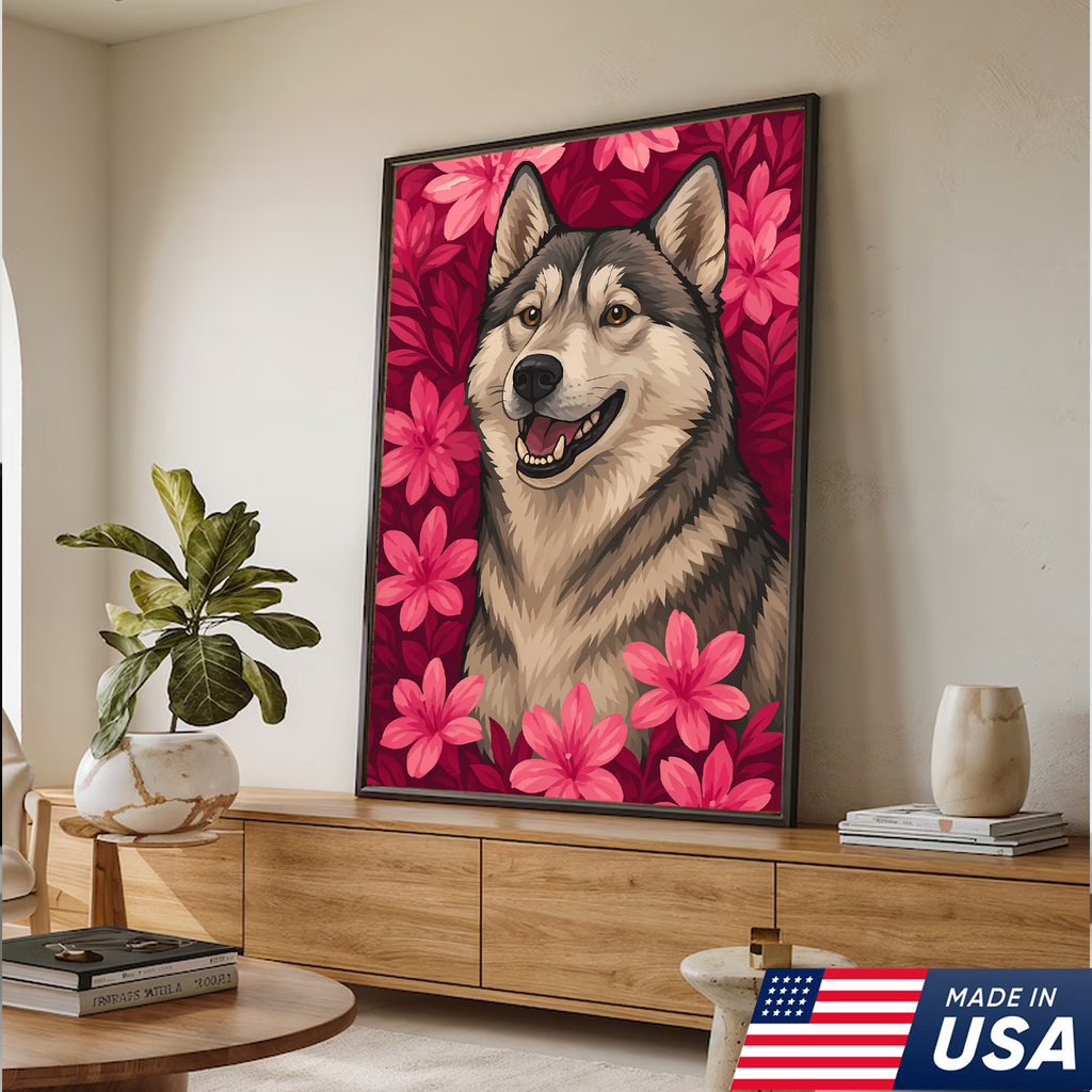 Retrato Personalizado de Mascota - Lienzo de Retrato de Perro Gato con Flores Personalizado