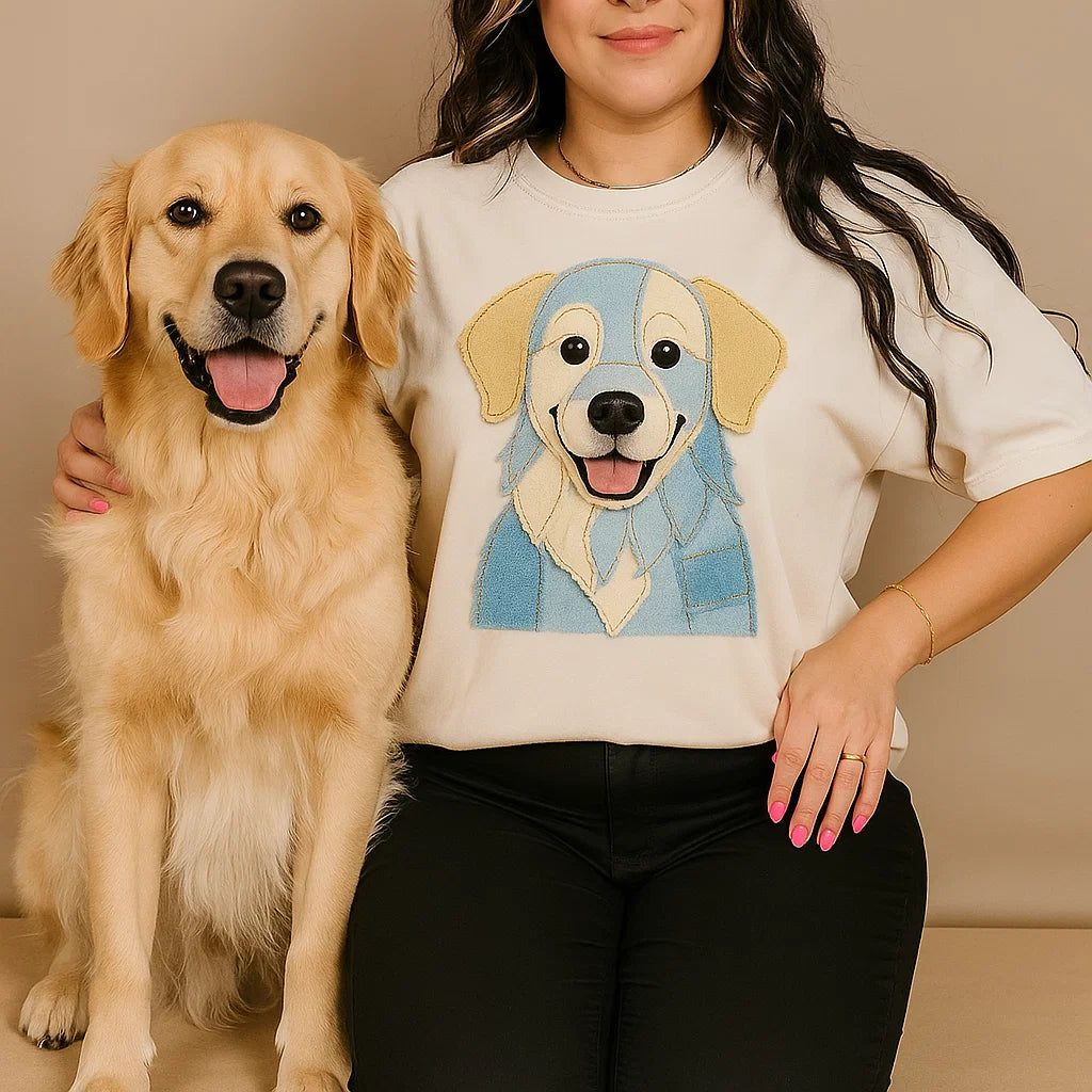 Personalized Pet Portrait Printed T shirt, Sweatshirt, Hoodie - Custom Dog, Cat Photo Denim Printed