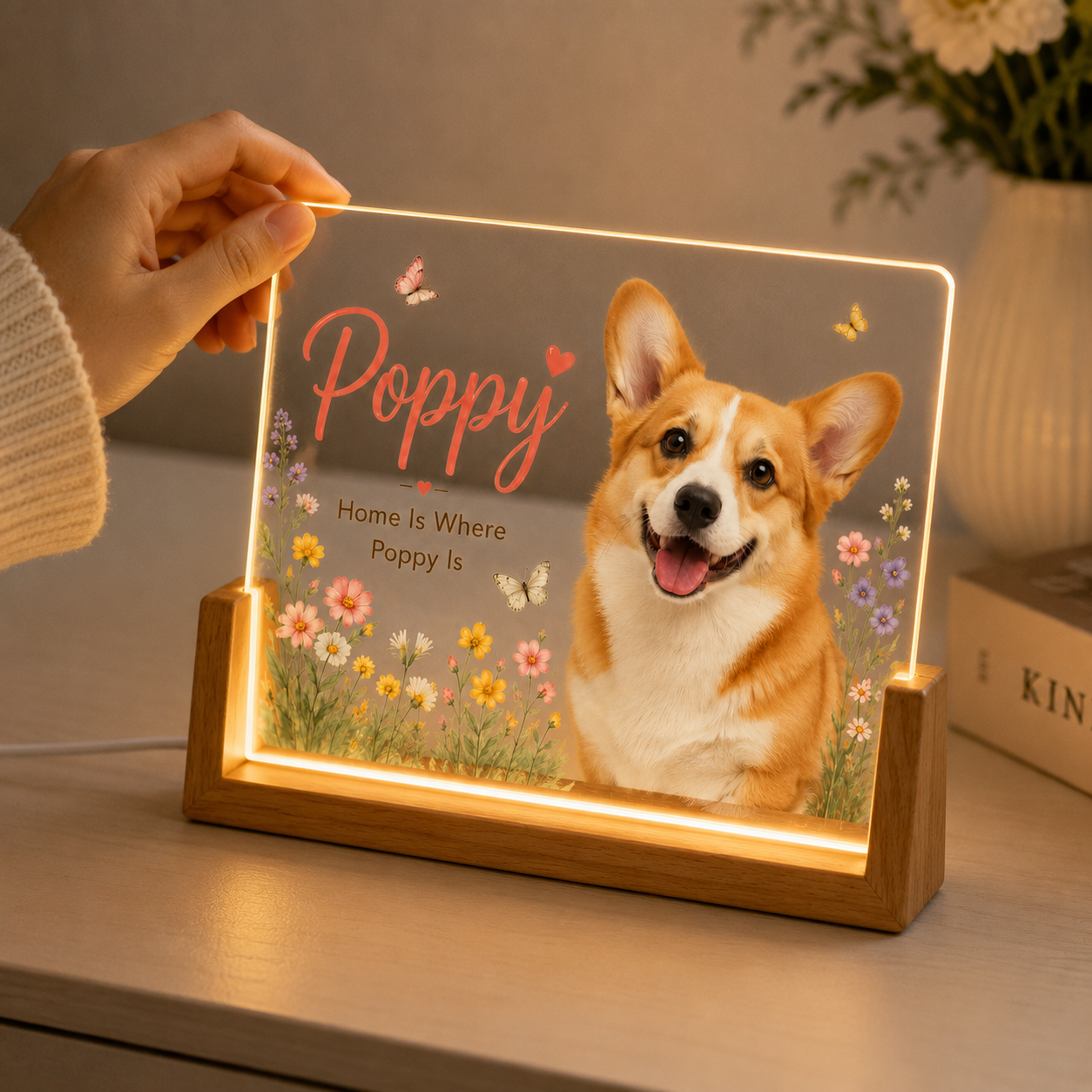 Personalized Wildflower Pet Night Light – Custom Dog & Cat Photo Lamp
