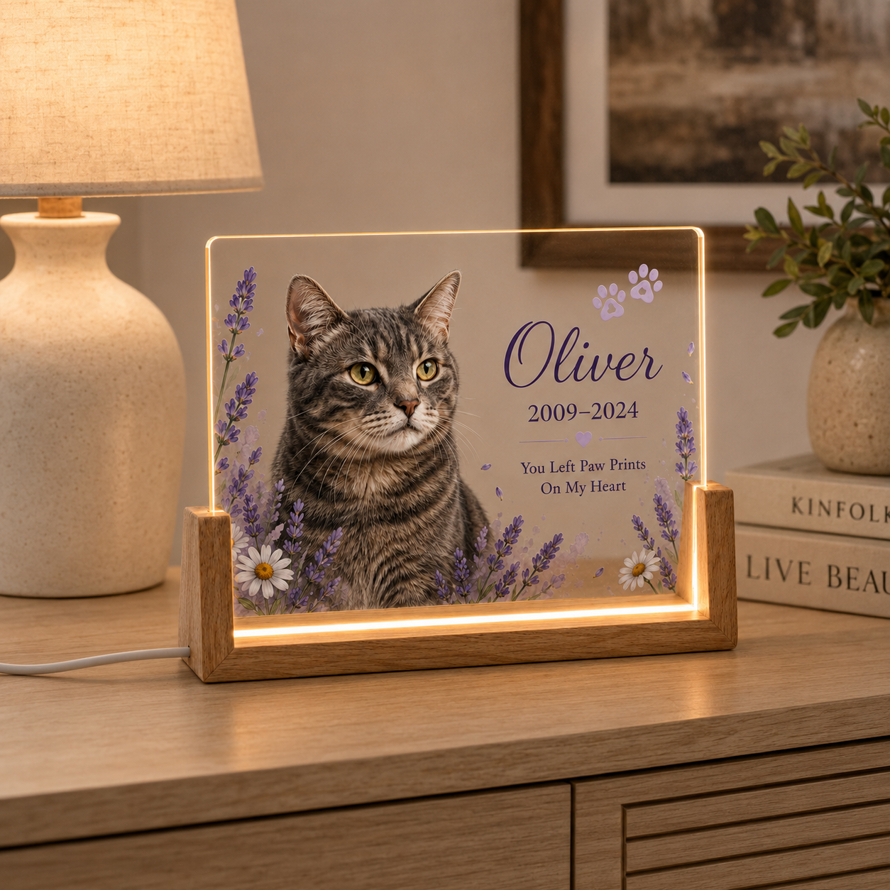Personalized Lavender Pet Memorial Night Light – Custom Dog & Cat Photo