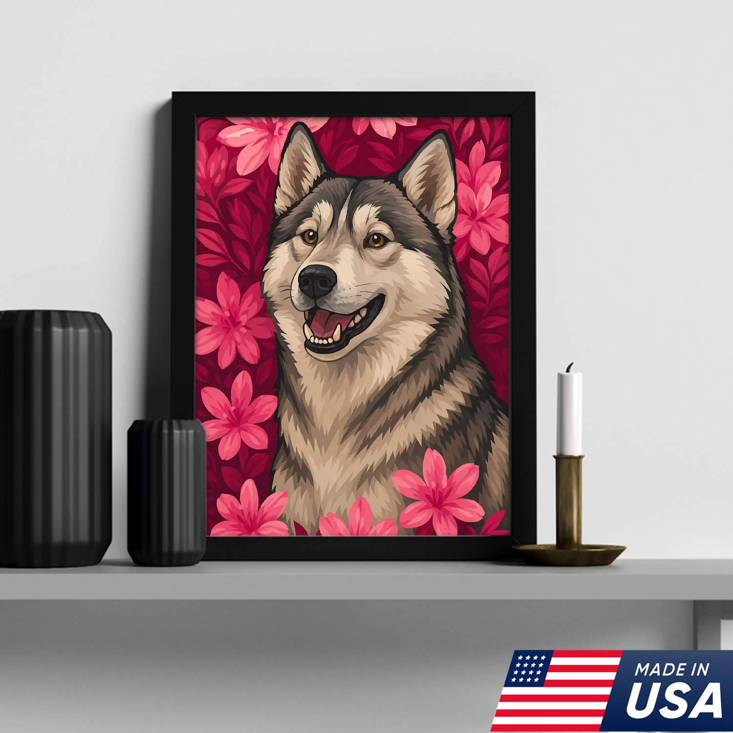 Retrato Personalizado de Mascota - Lienzo de Retrato de Perro Gato con Flores Personalizado