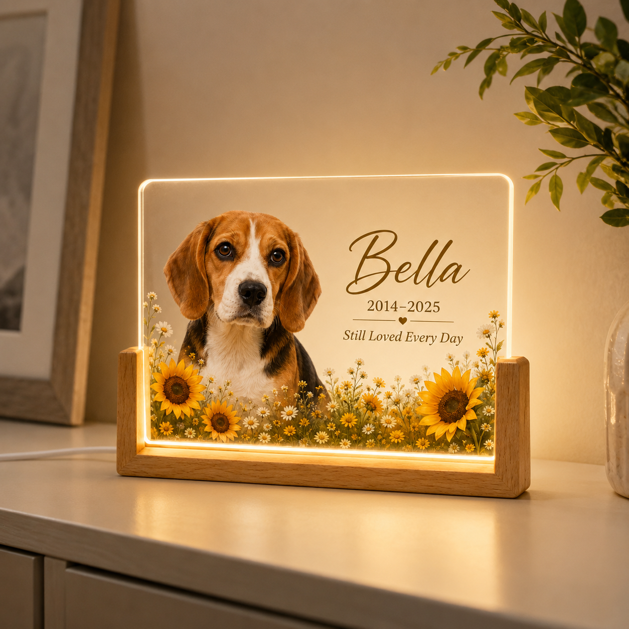 Personalized Sunflower Pet Memorial Night Light – Custom Dog & Cat Photo