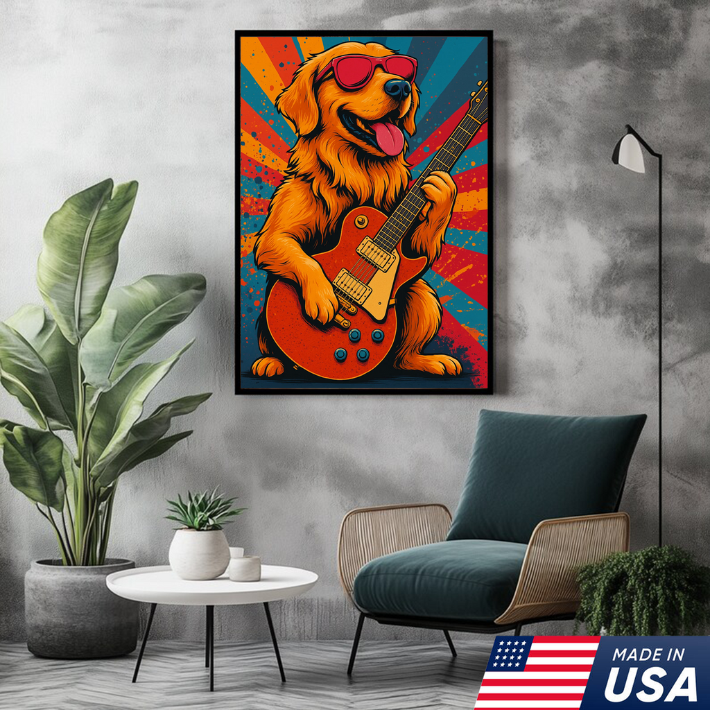 Retrato Personalizado de Mascota - Lienzo de Perro Gato Tocando la Guitarra