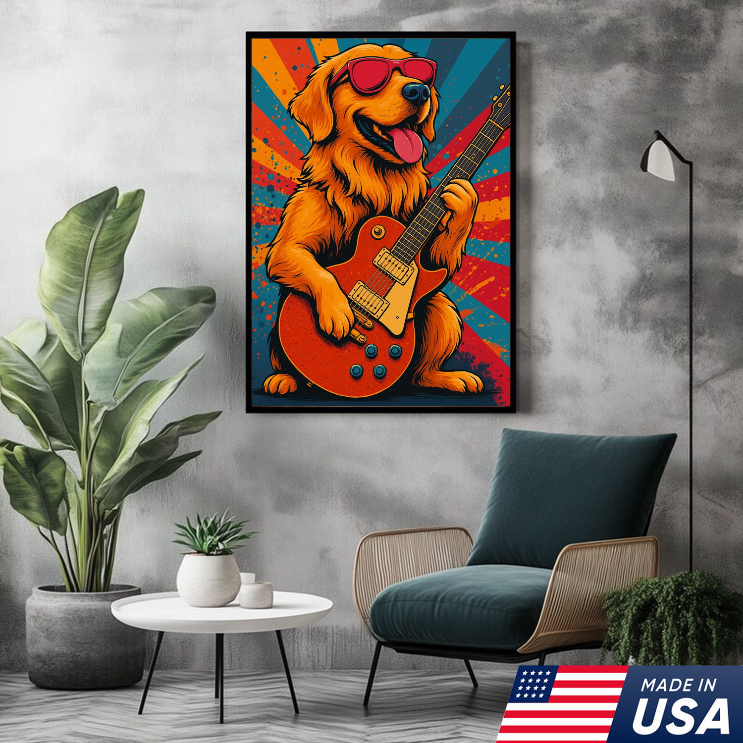 Retrato Personalizado de Mascota - Lienzo de Perro Gato Tocando la Guitarra