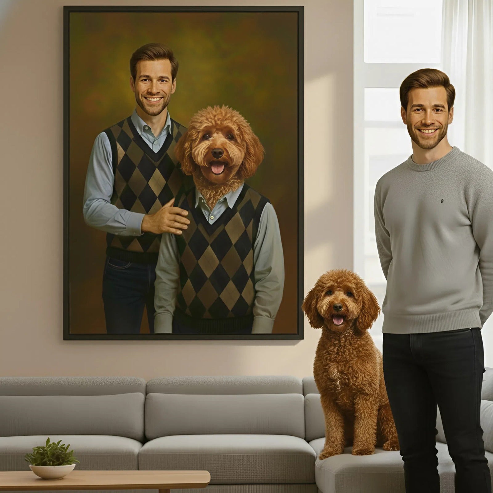 Lienzo personalizado con retrato de mascota - Lienzo personalizado de humano y mascota