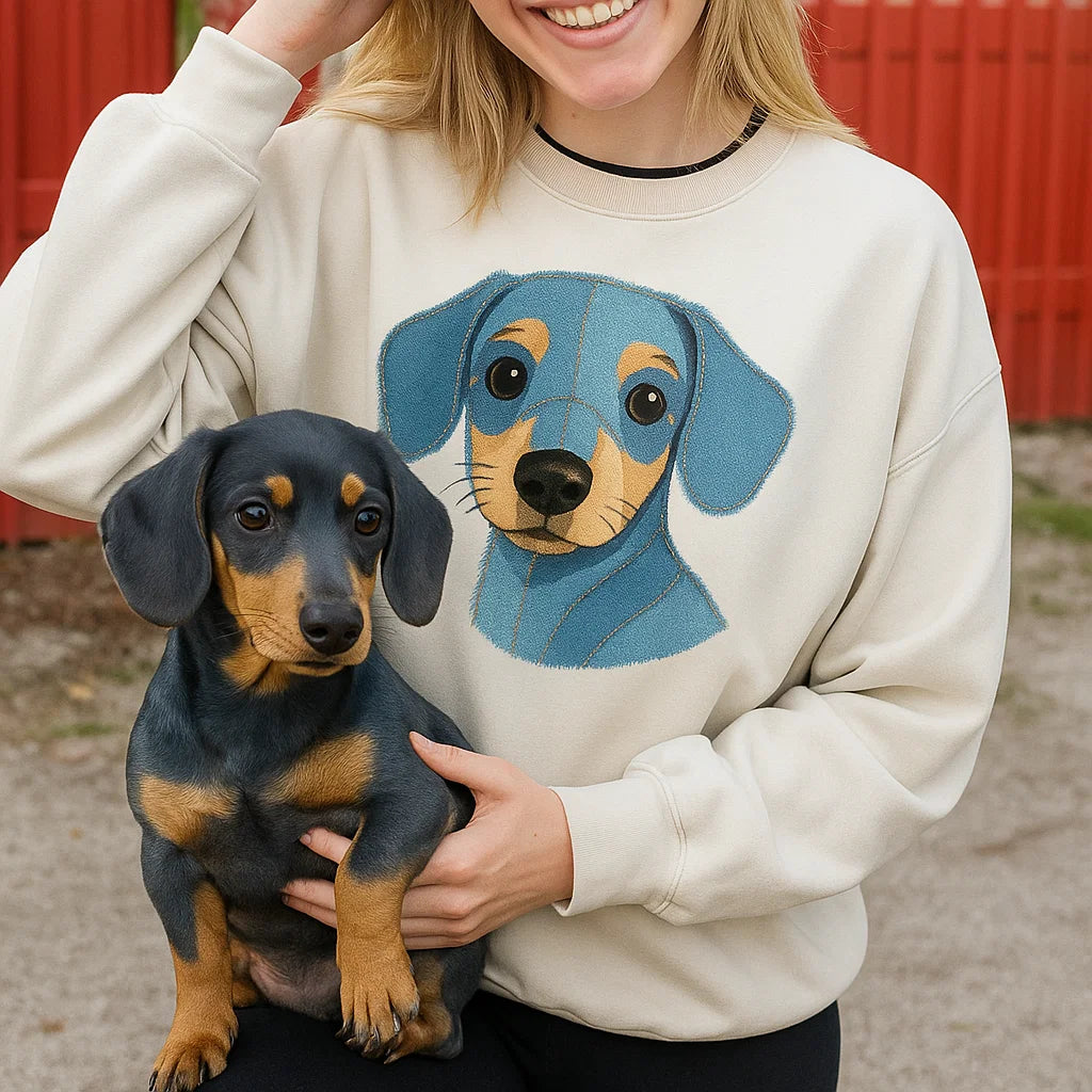 Personalized Pet Portrait Printed T shirt, Sweatshirt, Hoodie - Custom Dog, Cat Photo Denim Printed