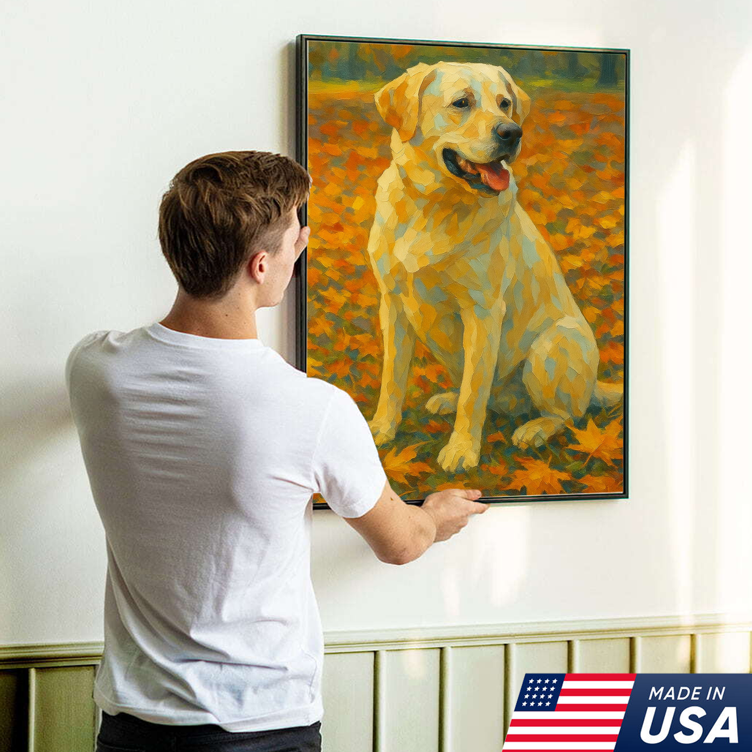 Custom Pet Portrait - Personalized Autumn Dog Cat Portrait Canvas