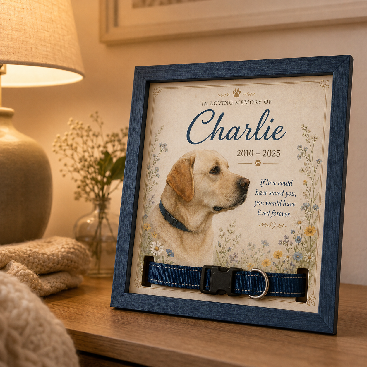 Personalized Floral Pet Memorial Collar Frame – Custom Dog & Cat Tribute