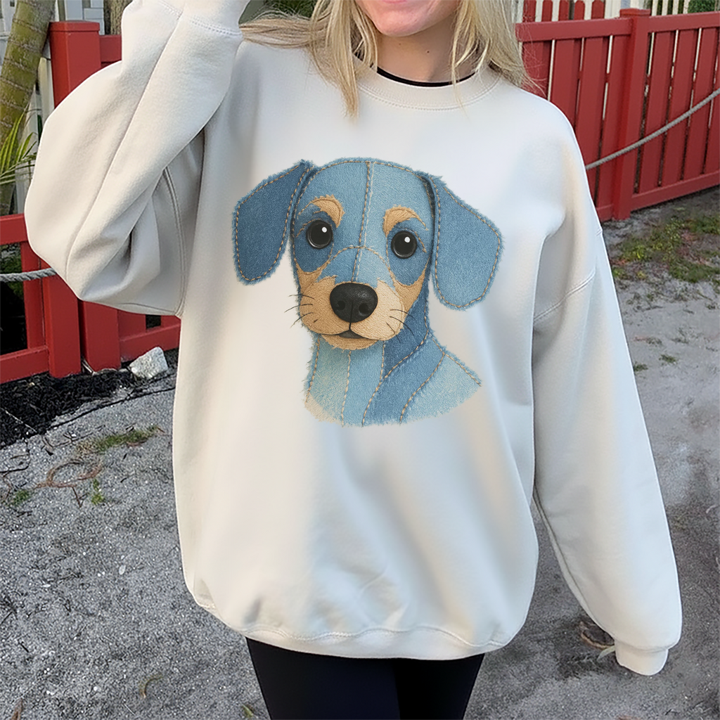 Personalized Pet Portrait Printed T shirt, Sweatshirt, Hoodie - Custom Dog, Cat Photo Denim Printed