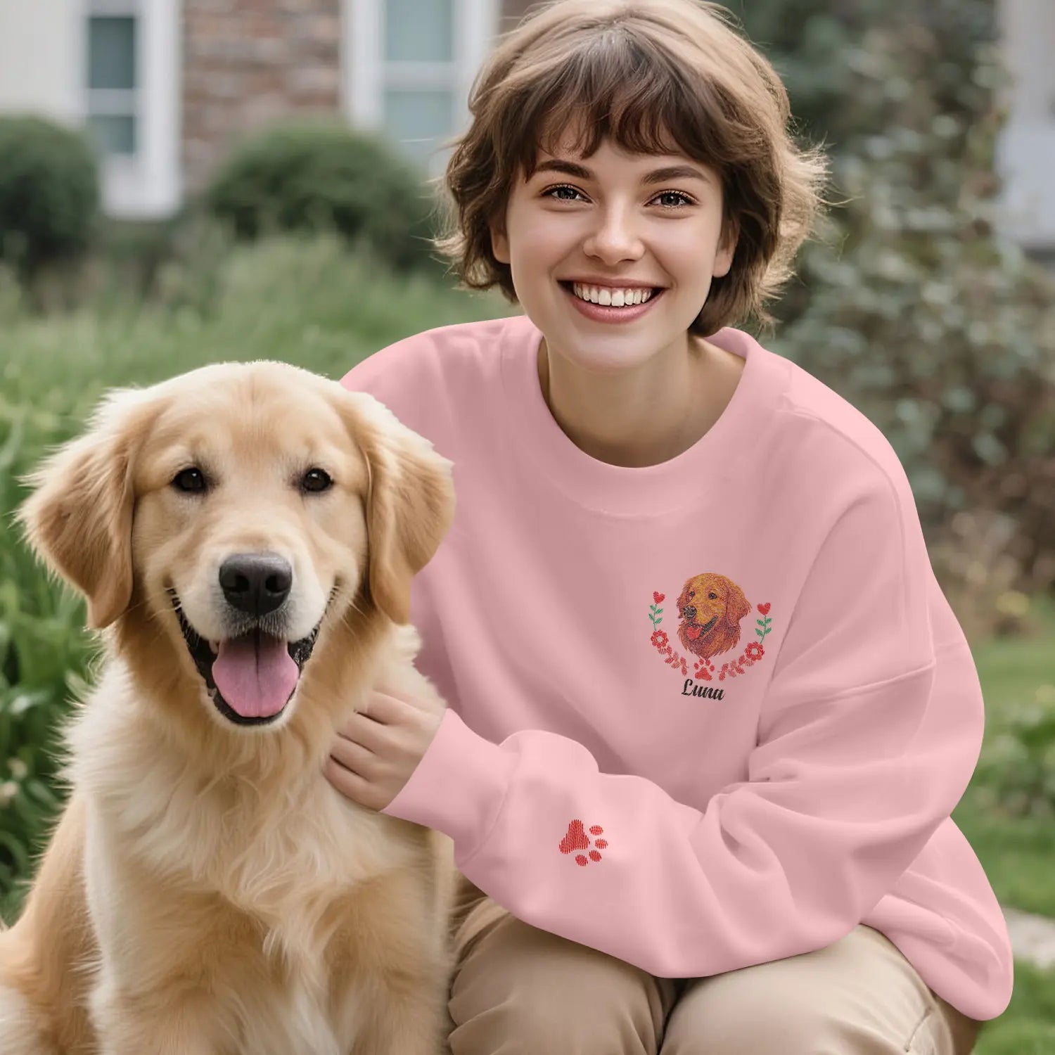 Camiseta, Sudadera, Sudadera con capucha, Retrato de mascota personalizado Bordado, Foto de mascota personalizada
