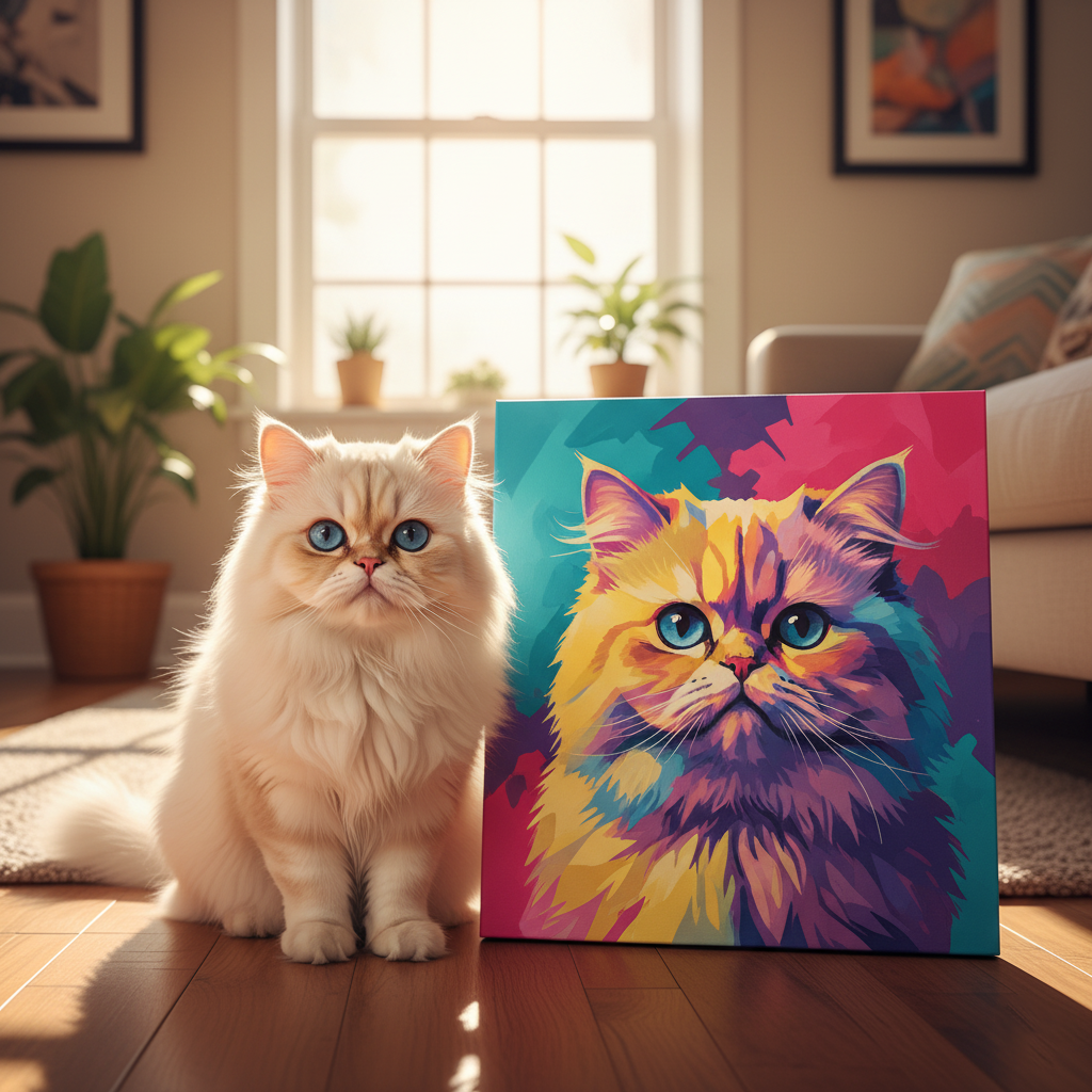 Retrato de Mascota Personalizado - Retrato Personalizado de Perro Gato en Lienzo Estilo Colorido