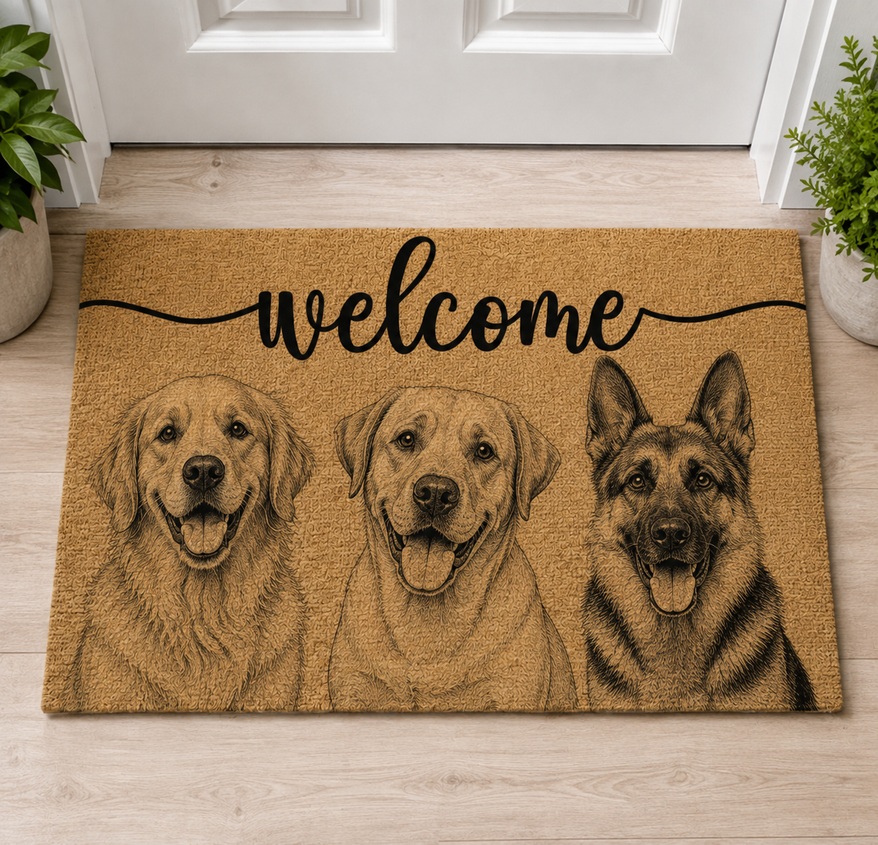 Personalized Pet Doormat – Custom Dog & Cat Portrait, Up to 5 Pets