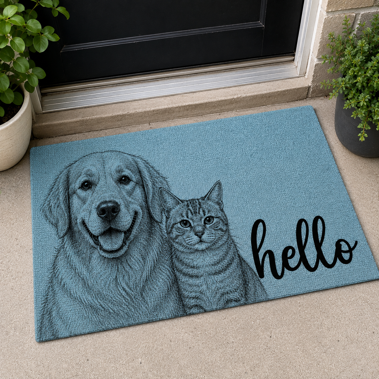Personalized Pet Doormat – Custom Dog & Cat Portrait, Up to 5 Pets