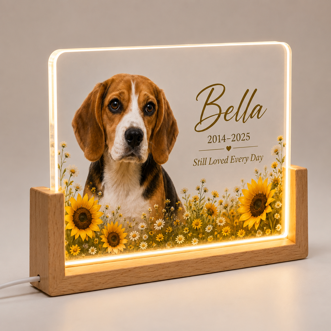 Personalized Sunflower Pet Memorial Night Light – Custom Dog & Cat Photo
