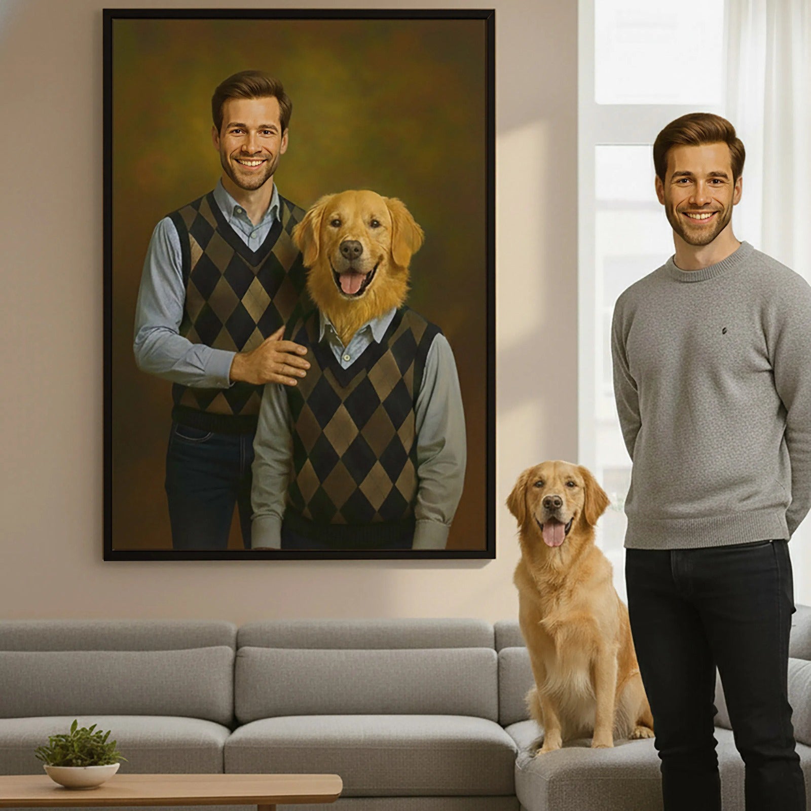 Lienzo personalizado con retrato de mascota - Lienzo personalizado de humano y mascota