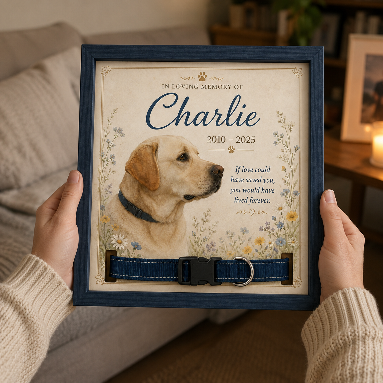 Personalized Floral Pet Memorial Collar Frame – Custom Dog & Cat Tribute